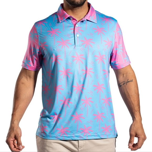 chubbies Other - Chubbies Polo Shirt Medium Pink & Blue Palms Electric Slide Performance Stretch